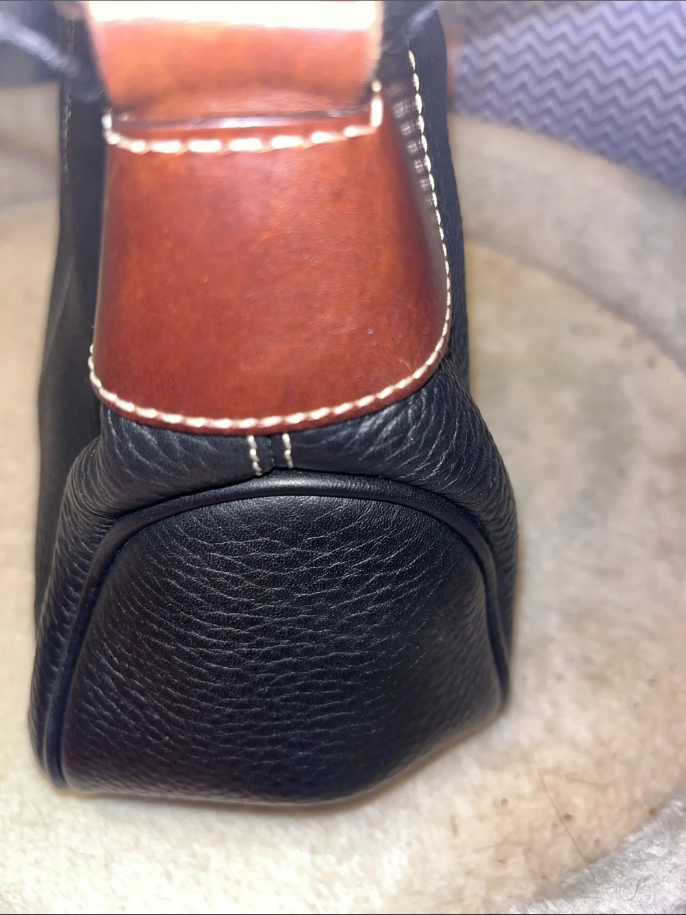 Dooney & Bourke Black Pebbled Leather Messenger Bag with Brown Trim